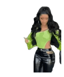 Woman In Green Leopard Print Jacket Holding Purse Sticker