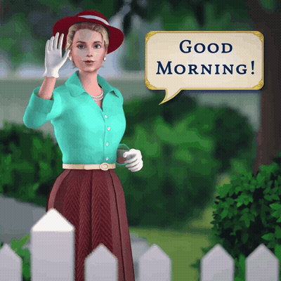 Woman In Green Shirt And Red Hat Saying Good Morning GIF