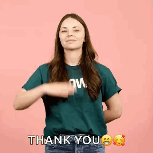 Woman In Green Shirt Giving Thanks GIF