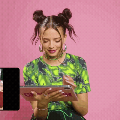 Woman In Green Shirt Holding Tablet Saying Girl GIF