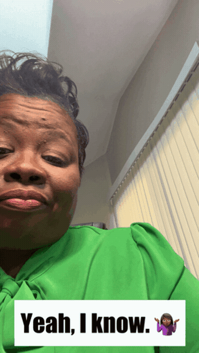 Woman In Green Shirt Making Funny Face Saying Yeah I Know GIF