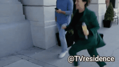 Woman In Green Suit Running @Tvresidence GIF