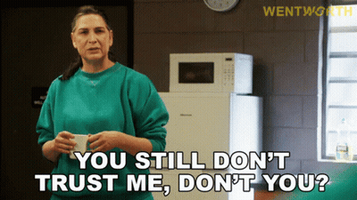 Woman In Green Sweatshirt Says You Still Don't Trust Me GIF