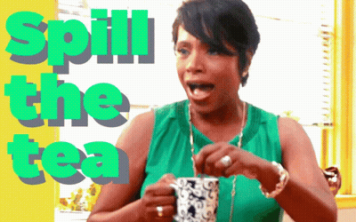 Woman In Green Tank Top Holding Tea Spill The Tea GIF