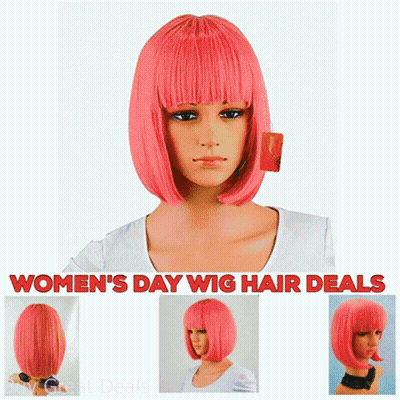 Woman In Green Wig Women's Day Wig Hair Deals GIF