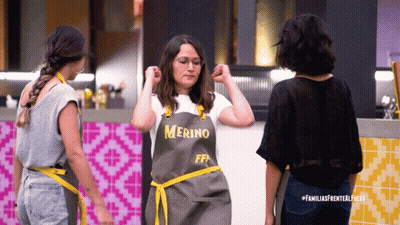 Woman In Grey Apron Saying Merino FF GIF