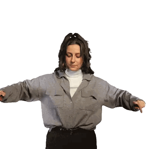 Woman In Grey Shirt Pointing Up Sticker