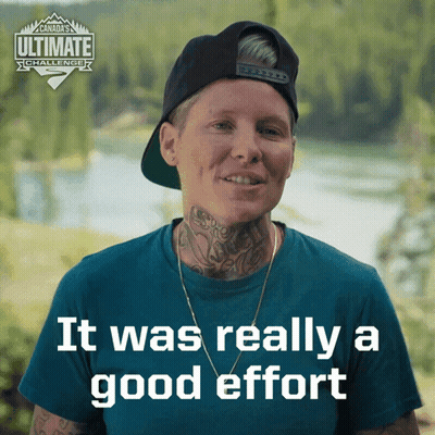 Woman In Hat And Blue Shirt Saying It Was Really A Good Effort GIF