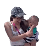 Woman In Hat And Glasses Holding Baby Sticker