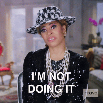 Woman In Hat And Pearls Saying I'm Not Doing It GIF