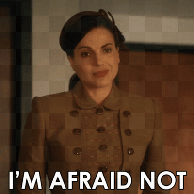 Woman In Hat And Suit Says I'm Afraid Not GIF
