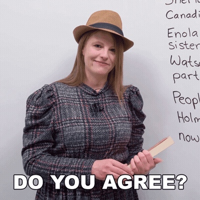 Woman in Hat Holding Book Do You Agree Whiteboard