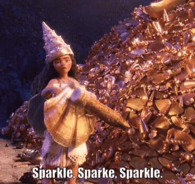 Woman In Hat Pile Of Gold Sparkle Sparkle Sparkle GIF