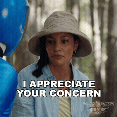 Woman In Hat Saying I Appreciate Your Concern Blue Power Ranger GIF