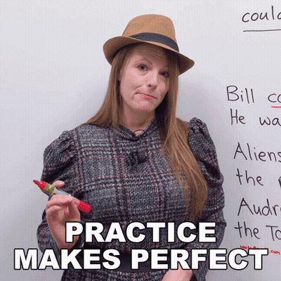 Woman In Hat Whiteboard Practice Makes Perfect GIF