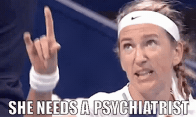 Woman In Headband Pointing Up Saying She Needs A Psychiatrist GIF