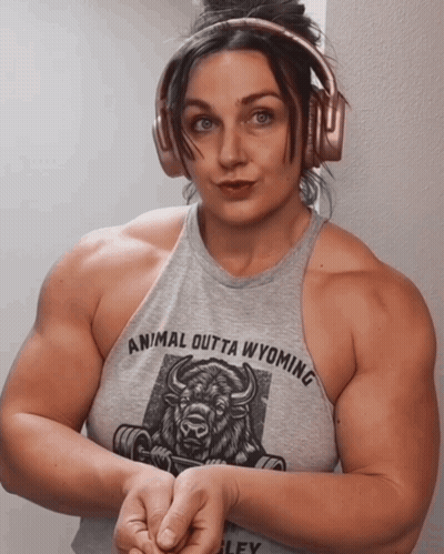 Woman in Headphones and Animal Outta Wyoming Tank Top