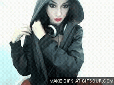 Woman In Headphones And Hooded Jacket Making GIF