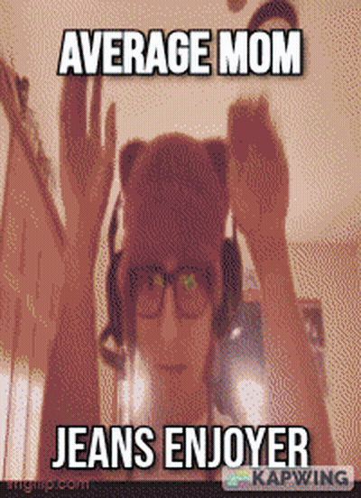 Woman In Headphones And Teddy Bear Hat Says Average Mom Jeans Enjoyer GIF