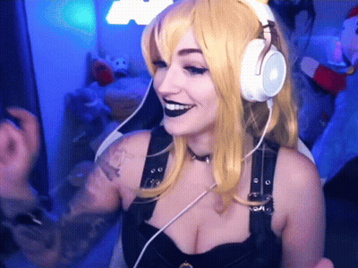 Woman In Headphones And Wig Smiling GIF