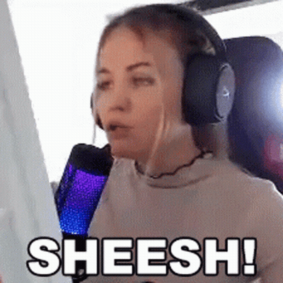 Woman In Headphones Saying Sheesh At Microphone GIF