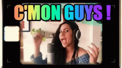 Woman In Headphones Singing Into Microphone With C'mon Guys GIF