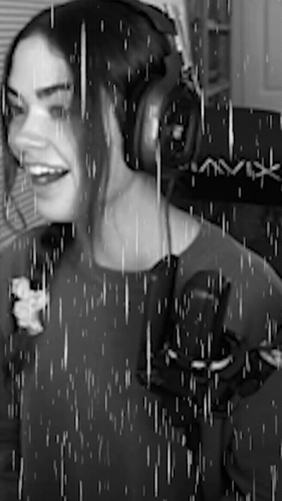 Woman In Headphones Smiling Black And White GIF