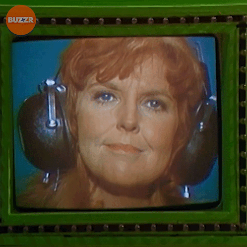 Woman In Headphones Smiling With Buzzr Sticker GIF
