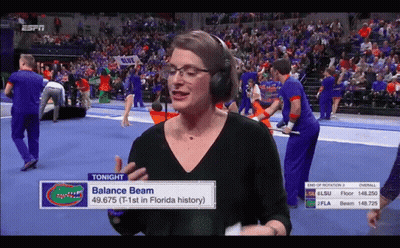 Woman In Headphones Talks About Balance Beam In Florida History GIF