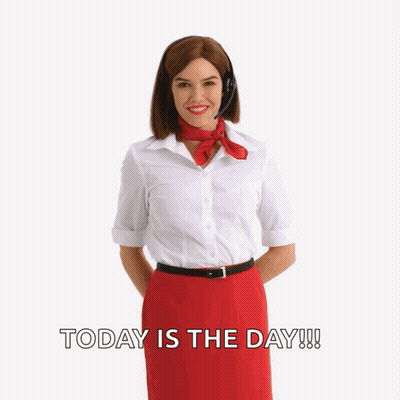 Woman In Headset And Red Skirt Says Today Is The Day GIF