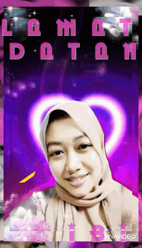 Woman In Hijab Smiling With Purple Heart Saying I Love You GIF