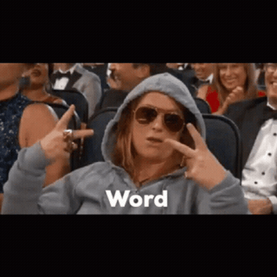 Woman In Hoodie And Sunglasses Pointing At Word GIF