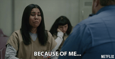 Woman In Jail Cell Saying Because Of Me GIF