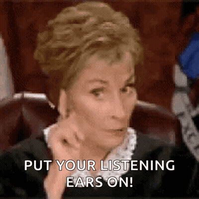 Woman In Judge Chair Says Put Your Listening Ears On GIF
