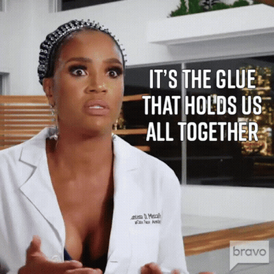 Woman In Lab Coat Says Glue Holds Us GIF