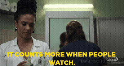 Woman In Lab Coat Talking With It Counts More When People Watch GIF