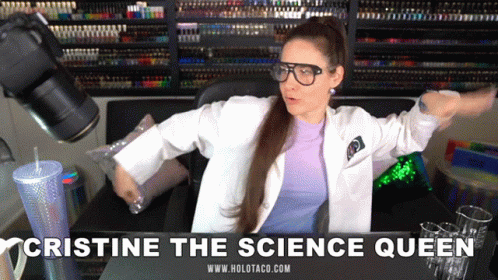 Woman In Lab Coat With Cristine The Science Queen GIF