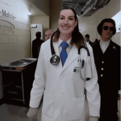 Woman In Lab Coat With Stethoscope Smiling GIF
