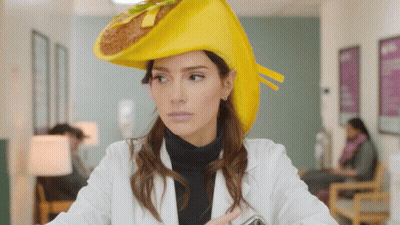 Woman In Lab Coat With Taco On Head GIF