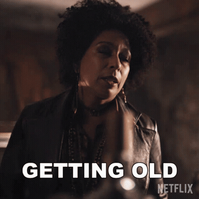 Woman In Leather Jacket Aging GIF