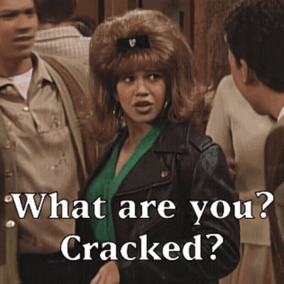 Woman In Leather Jacket Asking What Are You Cracked GIF