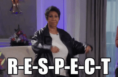 Woman In Leather Jacket Dancing Before Respect Sign GIF