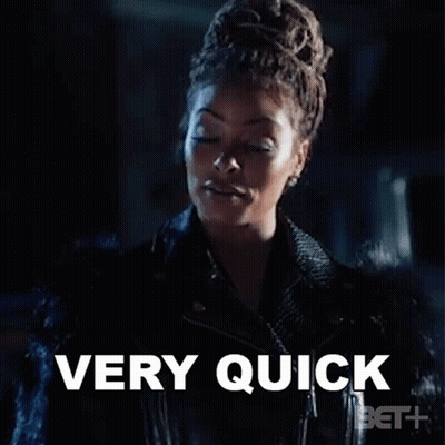 Woman In Leather Jacket Saying Very Quick GIF
