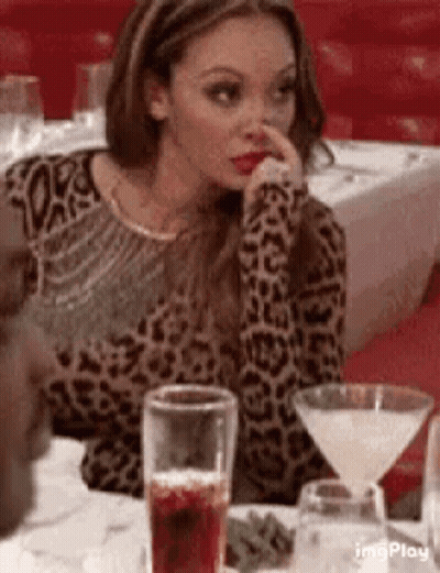 Woman In Leopard Print Shirt With Martini GIF