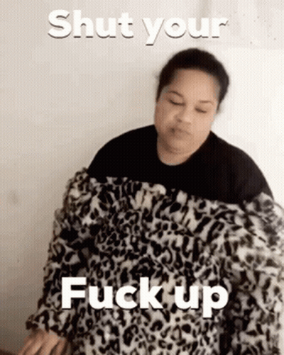 Woman In Leopard Print Sweater Says Shut Your Fuck Up GIF
