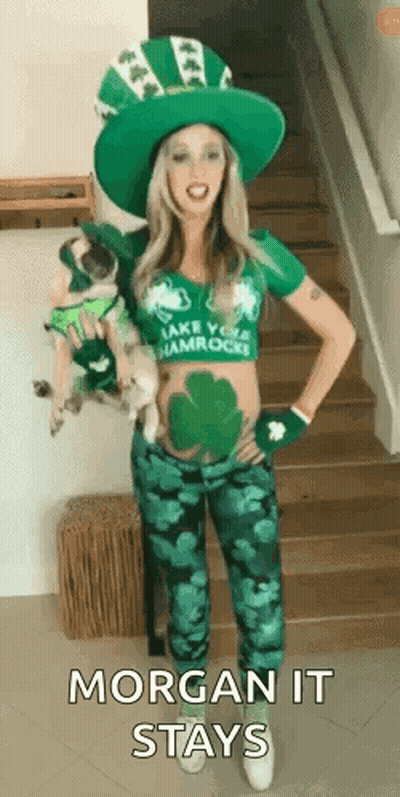 Woman In Leprechaun Costume Holding Dog Says Morgan It Stays GIF