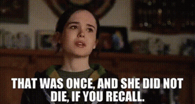 Woman In Living Room Saying That Was Once And She Did Not Die If You Recall GIF