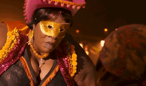 Woman In Mask And Pink Hat Dancing GIF
