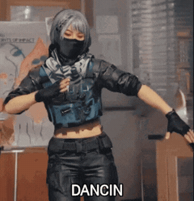 Woman In Mask Dancing With Dancin Text GIF
