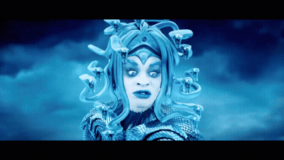 Woman In Medusa Costume With Snake On Head GIF